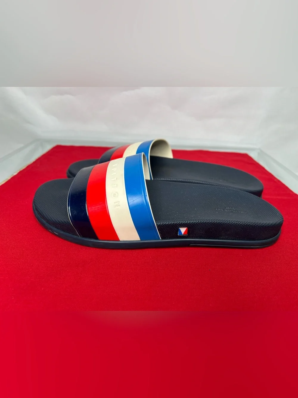 Louis Vuitton Slide Sandals Americas Cup 2017 Red Cream Blue Stripes